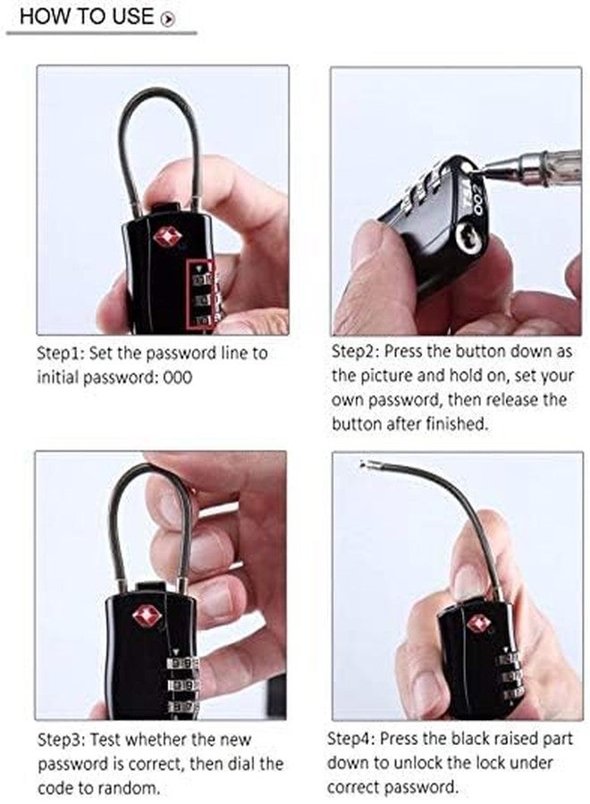 Eis Pad Lock Combination Cable Luggage Lock TSA Approved Travel Luggage Locks 3 Dial Combination Cable for Luggage, Bag, Hanging Wire Rope Zinc Alloy Number (Pack of 2) - Image 3